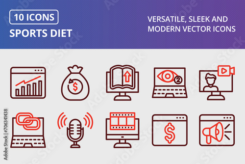 Content Creator Thick Line Two Colors Icons Set