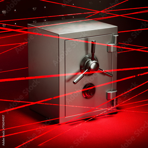 Canvas Print Impenetrable Steel Safe Guarded by Precision Red Laser Security Grid
