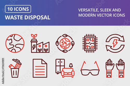 Waste Disposal Thick Line Two Colors Icons Set