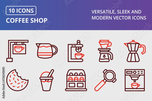 Coffee Shop Thick Line Two Colors Icons Set