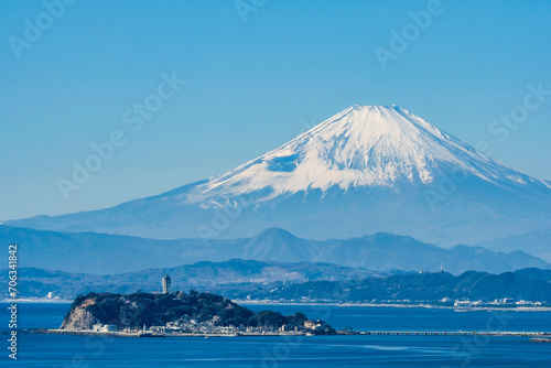 日本の富士山と江ノ島