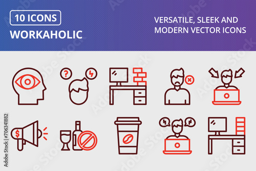 Workaholic Thick Line Two Colors Icons Set