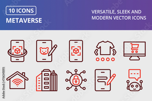 Metaverse Thick Line Two Colors Icons Set