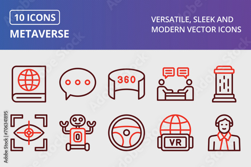 Metaverse Thick Line Two Colors Icons Set