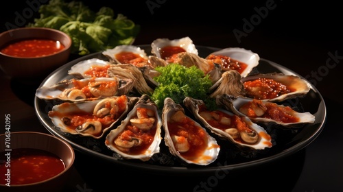 Oysters seafood shellfish dish served on a plate