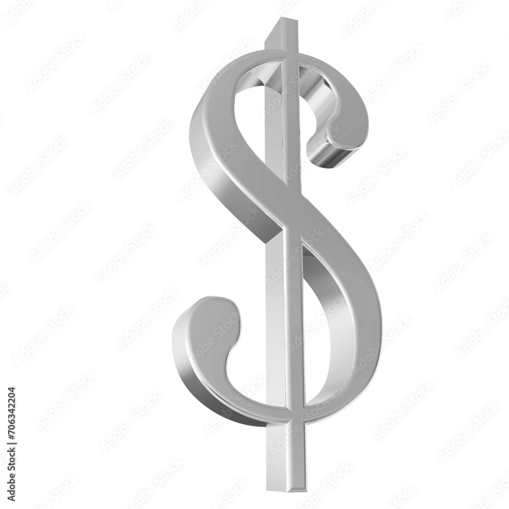 Dollar symbol silver 3d render Dollar symbol silver 3d render