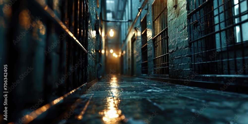 A mysterious and ominous dark alley with a captivating light at the end. Perfect for adding an element of intrigue and suspense to your projects A mysterious and ominous dark alley with a captivating light at the end. Perfect for adding an element of intrigue and suspense to your projects