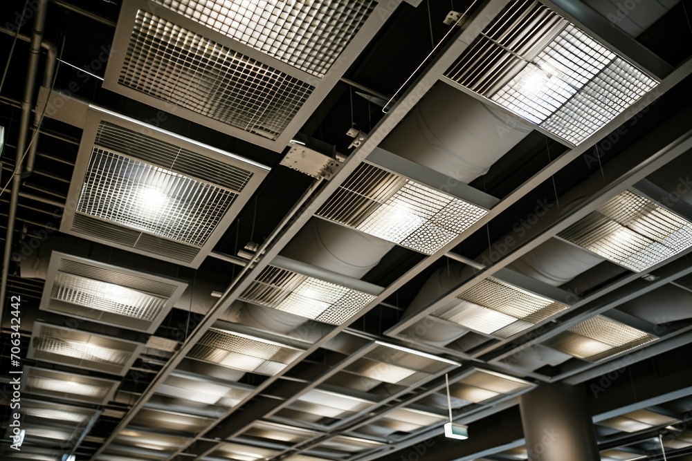 A cluster of lights suspended from the ceiling of a building. Can be used to create a warm and inviting atmosphere in various indoor settings A cluster of lights suspended from the ceiling of a building. Can be used to create a warm and inviting atmosphere in various indoor settings