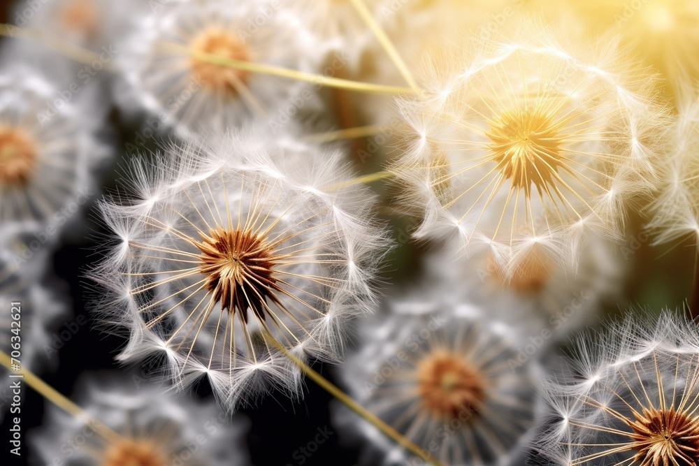 close-up selective shot of realistic Dandelion flowers generative ai