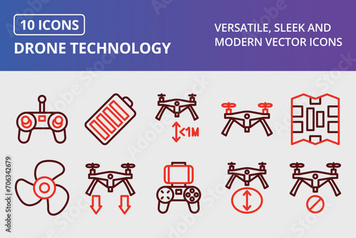 Drone Technology Thick Line Two Colors Icons Set