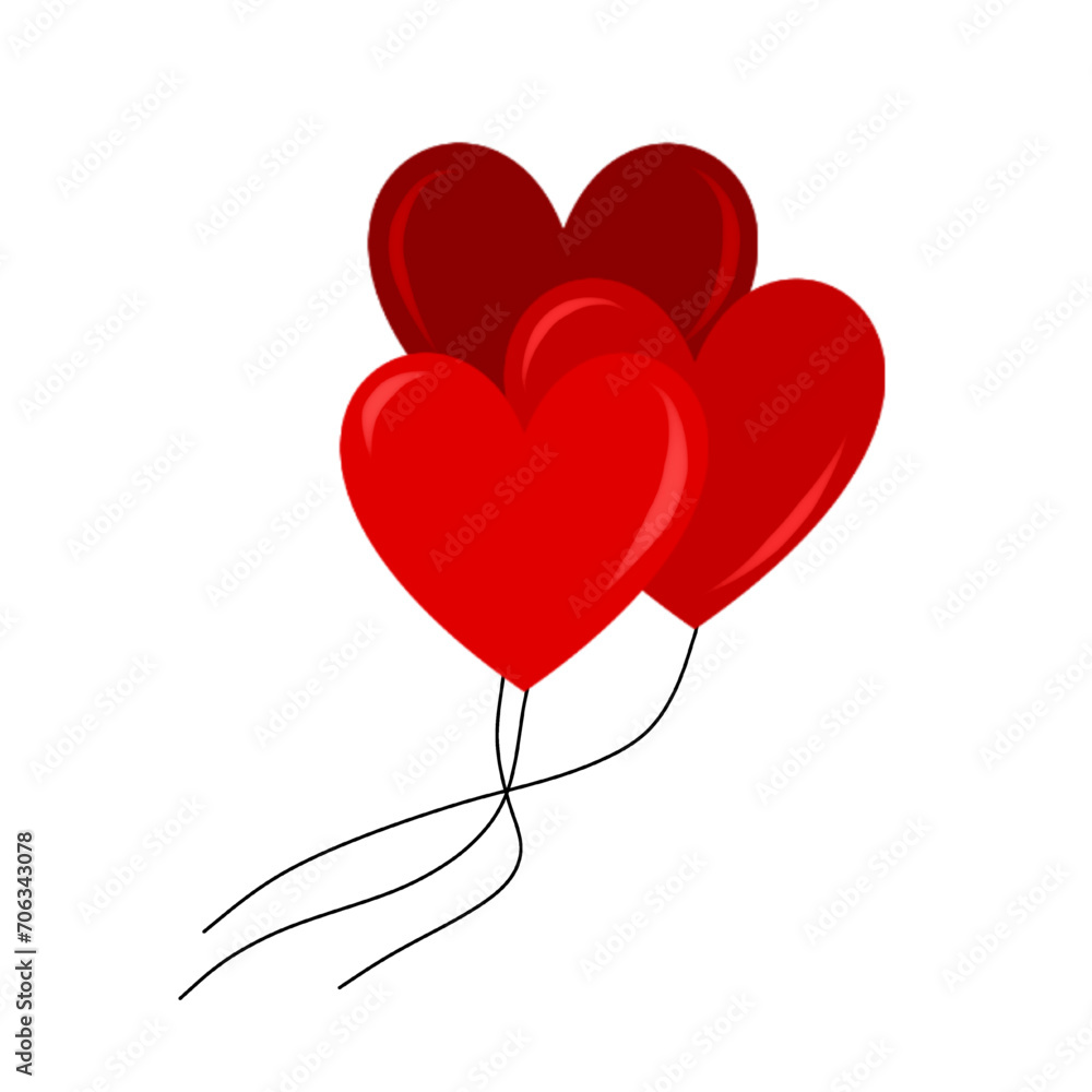 red heart balloons flat style vector illustration isolated on white and transparent background for love, romance, decoration