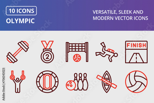 Olympic Thick Line Two Colors Icons Set