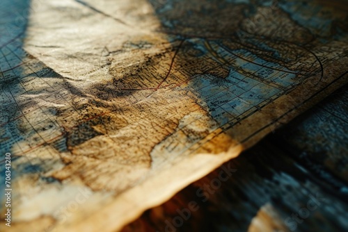 A close-up view of a map placed on a table. Ideal for travel-related websites, geography articles, or educational materials