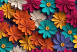 Abstract 3D origami colorful paper flowers texture background for design.Banner with copy space.
Generative AI