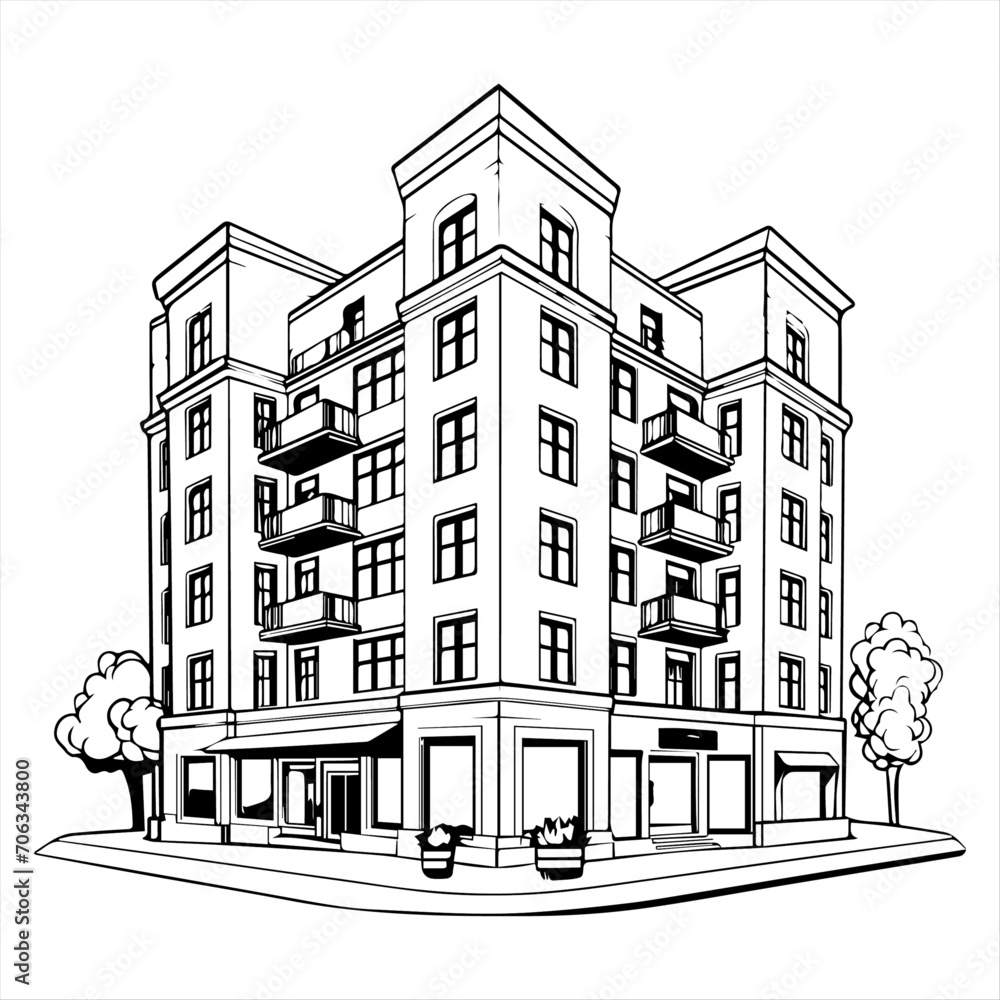 line design apartments building construction graphics vector illustration 