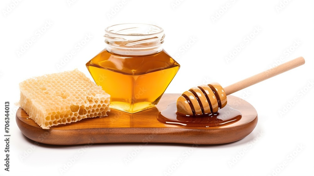 Honey. Jar full of fresh honey and honeycomb. High quality image.white background Honey. Jar full of fresh honey and honeycomb. High quality image.white background