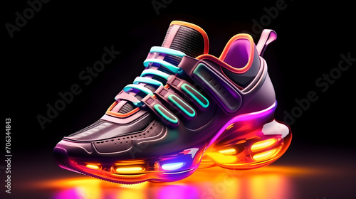 Futuristic fashion sneakers with neon glow, futuristic urban aesthetics