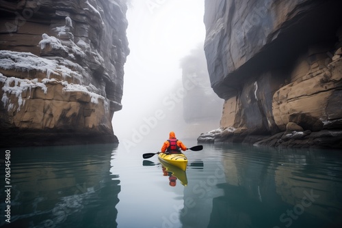 lone kayak dwarfed by icy cliffs © Natalia