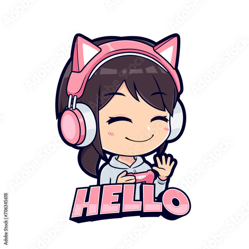 Gamer girl character waving hand esport mascot logo vector