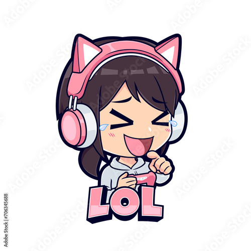 Gamer girl esport gaming laughing emotion mascot logo vector