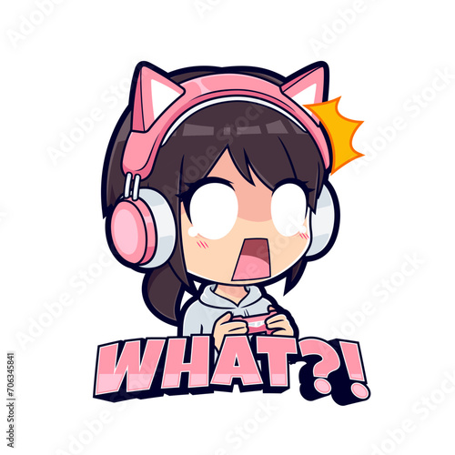 Shocked gamer girl expressions cartoon character mascot logo vector