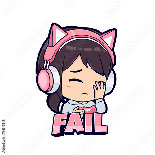 Gamer girl fail expressions sticker gaming mascot logo