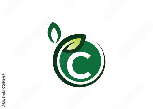 Letter C Green leaf logo design vector template. Letter C Nature Growth Leaf vector logo