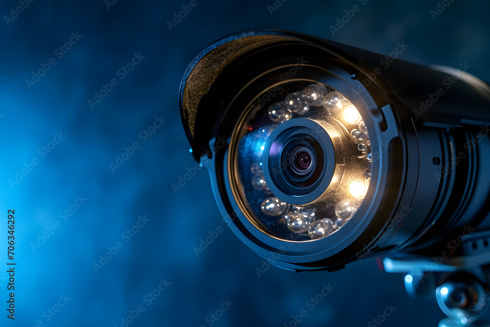 Close-up of a CCTV camera. Constantly tracking people or social security concept Close-up of a CCTV camera. Constantly tracking people or social security concept
