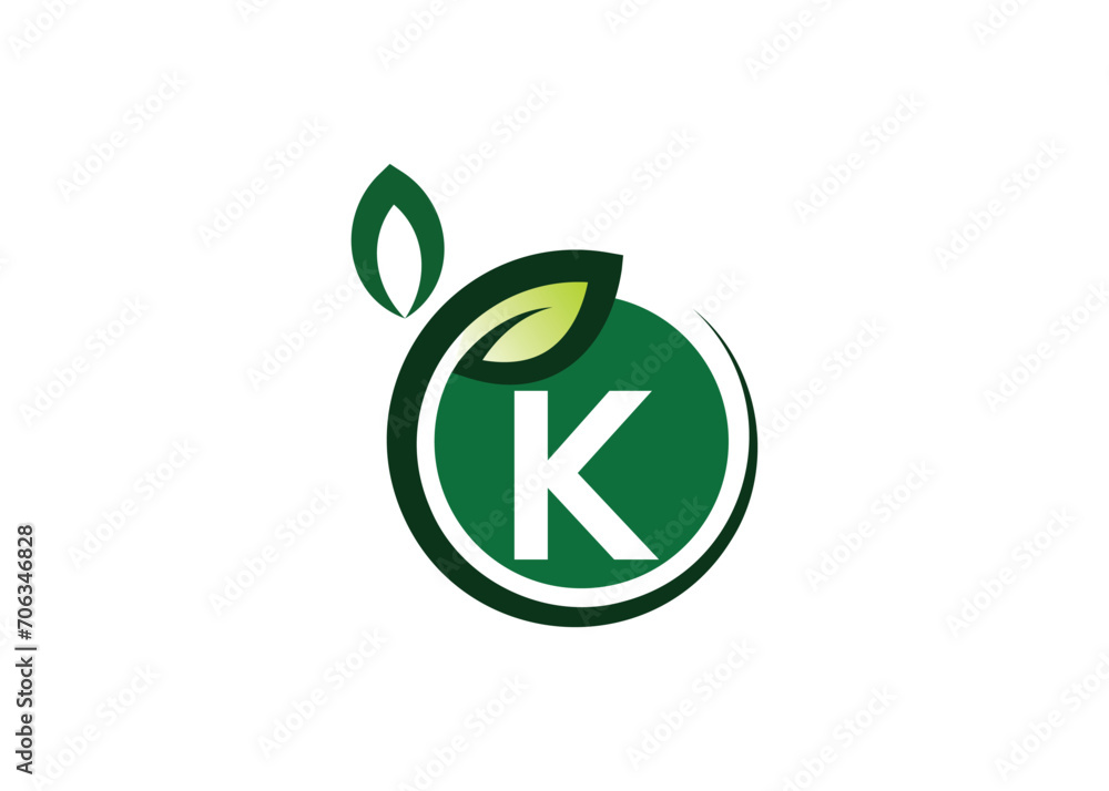 Letter K Green leaf logo design vector template. Letter K Nature Growth Leaf vector logo Letter K Green leaf logo design vector template. Letter K Nature Growth Leaf vector logo