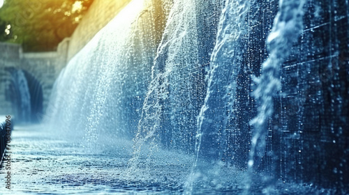 the dam flows clean water in the morning