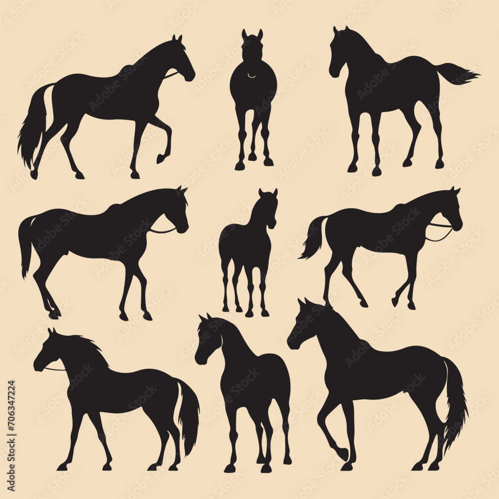 Horse set black silhouette vector