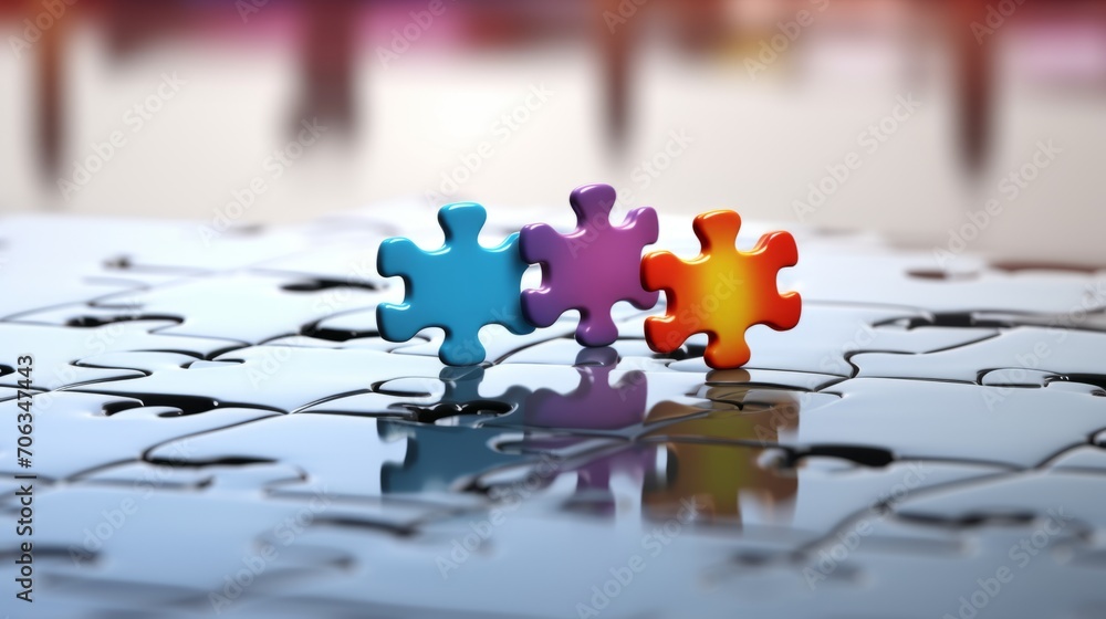 Business scene five puzzle pieces. Each puzzle piece represents a key