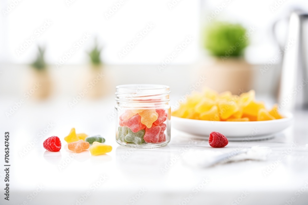 cbd edible gummies in a clear container on a countertop cbd edible gummies in a clear container on a countertop