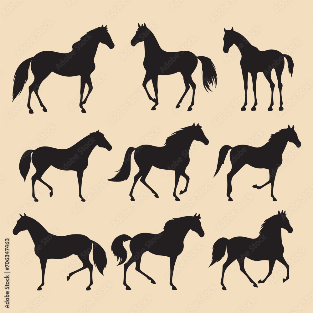 Horse set black silhouette Clip art