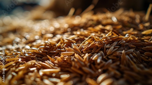 A pile of brown rice sitting on top of a table. Suitable for food and cooking-related projects