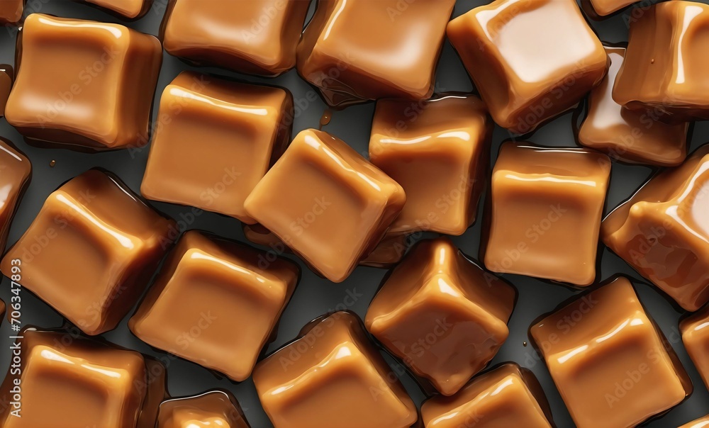 Fototapeta premium Caramel sauce or syrup splashes with toffee. 
