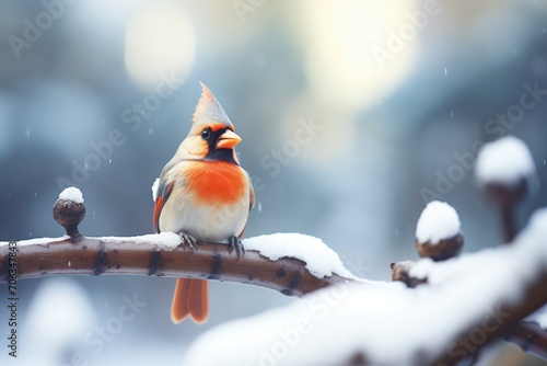 cardinal bird perched on a snowy branch © Natalia