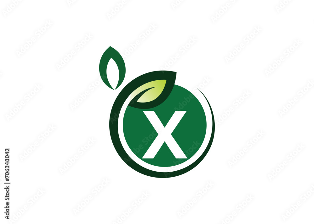 Letter X Green leaf logo design vector template. Letter X Nature Growth Leaf vector logo Letter X Green leaf logo design vector template. Letter X Nature Growth Leaf vector logo