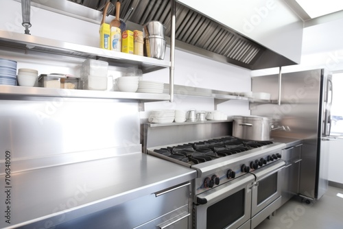 stainless steel surfaces and shelves for easy cleaning