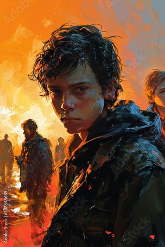 Illustrate a compelling 1900s mafia group study in oil paint, using cinematic techniques to enhance the atmosphere of danger and suspense.