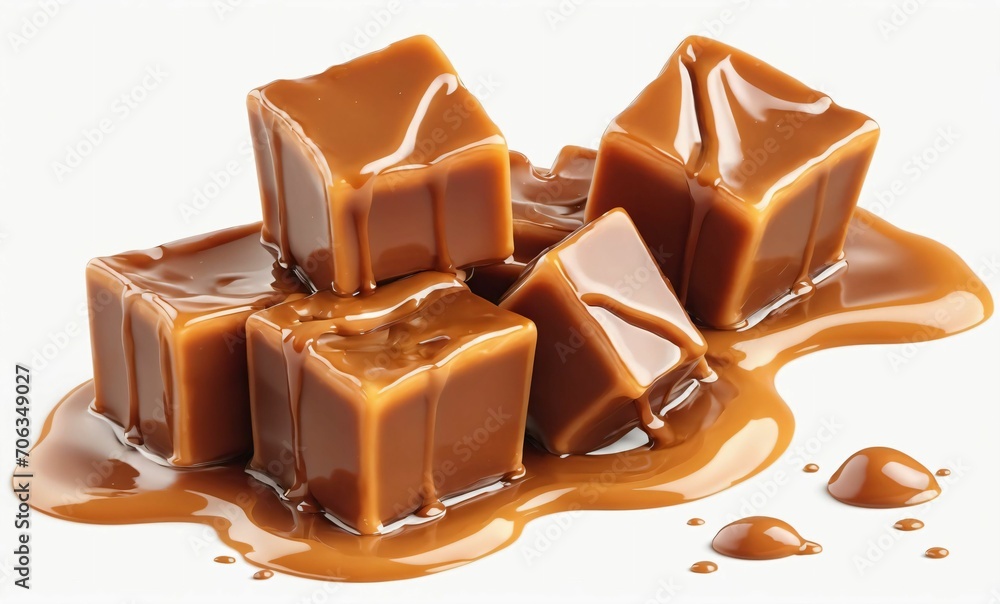 Caramel sauce or syrup splashes with toffee. 