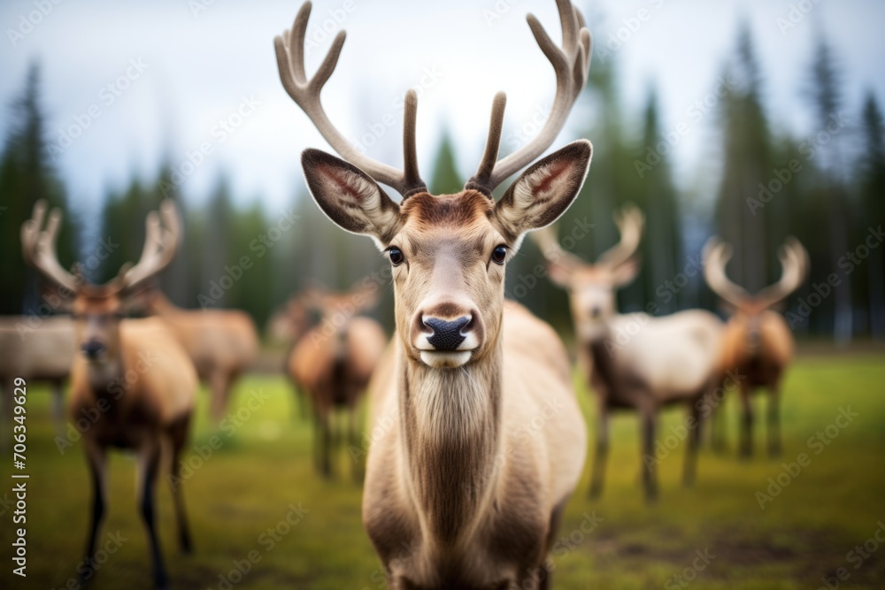 Fototapeta premium elk herd alert and looking towards camera