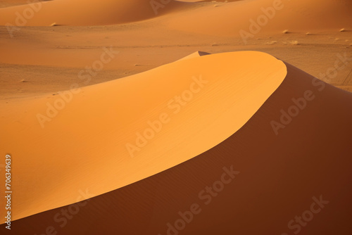 The arid sand dunes are golden orange like the Sahara desert in Africa