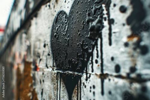 A black heart painted on the side of a building. Can be used to depict urban art or graffiti