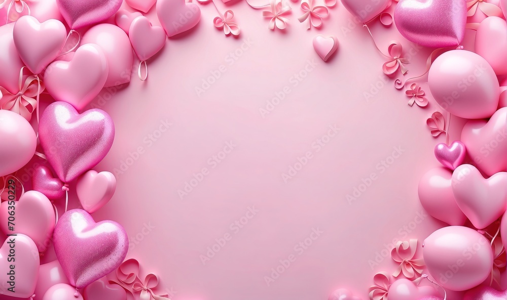 Valentine's day hearts ballons on love background, blank space