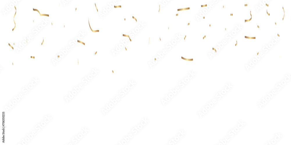 Fototapeta premium Luxury gold sparkle confetti glitter and zigzag ribbon falling down on transparent background.