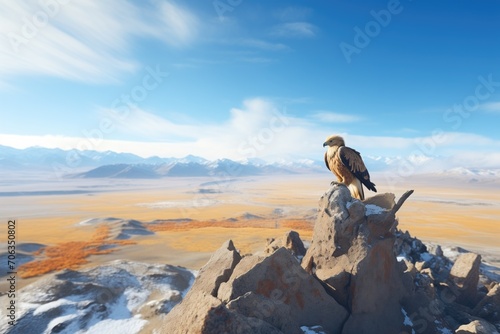 golden eagle surveying terrain from high vantage point © Natalia