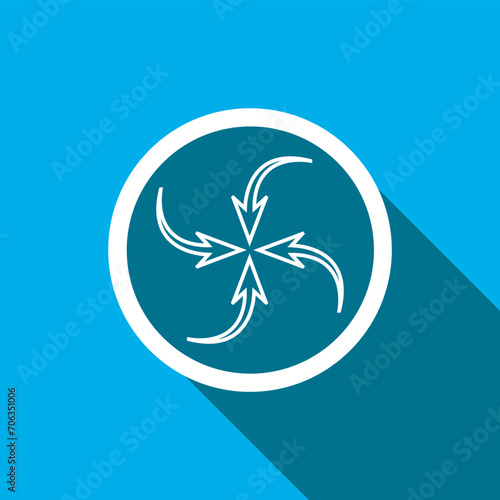 Inward arrow icon vector. Four Arrows icon vector in trendy flat style. Arrow pointing center icon image, Arrow pointing center icon illustration isolated on blue background