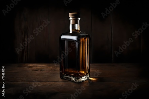 armagnac  alcohol bottle template , liquor branding on wooden background