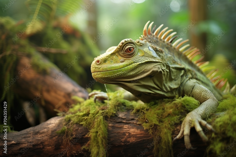 green iguana in a tropical forest